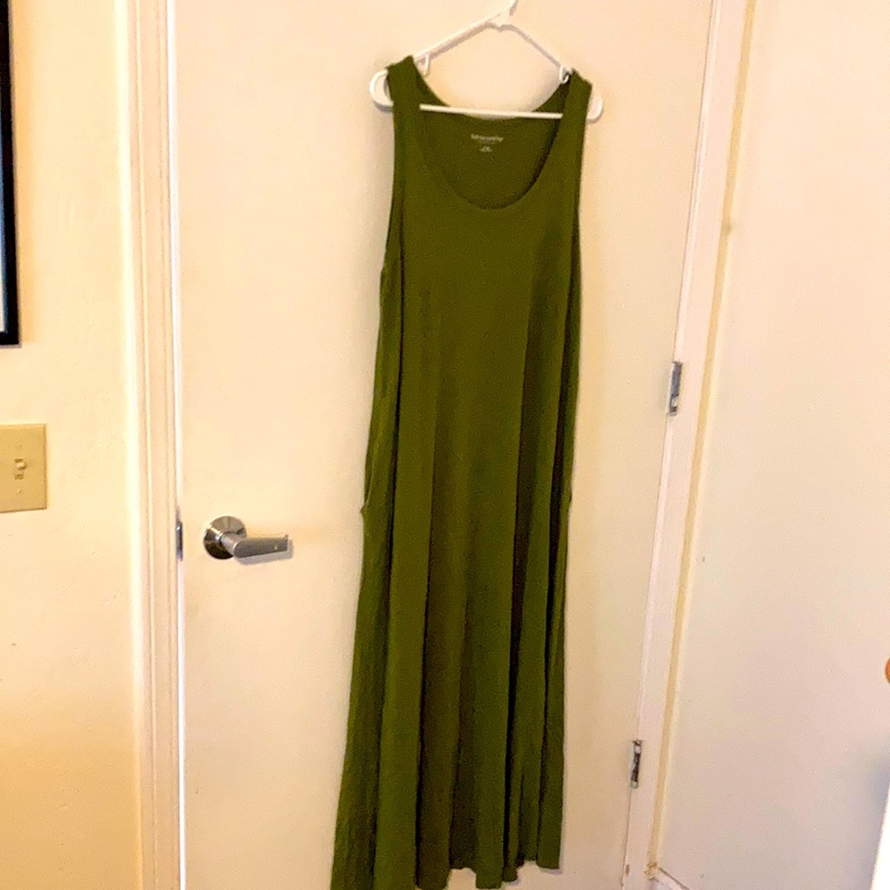 Soft Surroundings XL Green Cotton Maxi Sleeveless Dress with Pockets